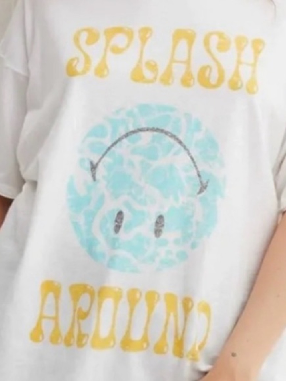 Aerie White 'Splash Around' Graphic Boyfriend Tee with Aqua Smiley - Picture 1 of 2